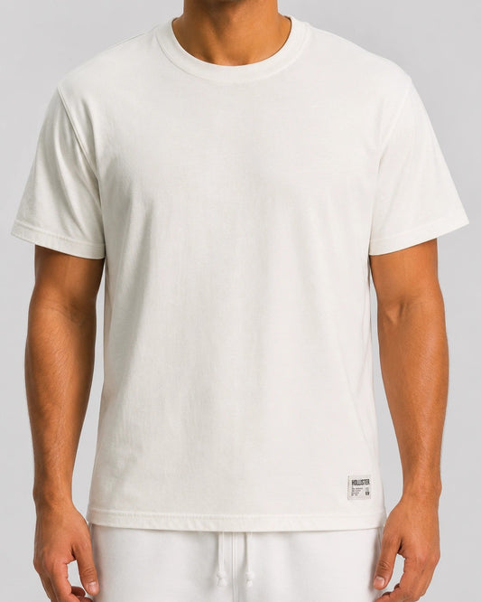 تي شيرت قطني بياقة دائرية وشعار Hollister