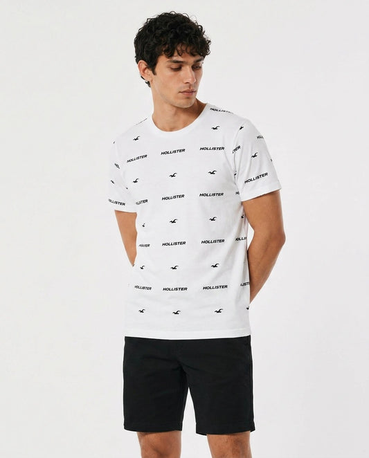 تي شيرت برقبة دائرية وطبعة جرافيك من Hollister قطن